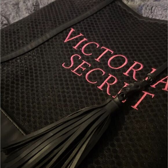 Victorias secret/Vs shopper tote beach bag mesh black/pink signature tassel - Picture 2 of 2